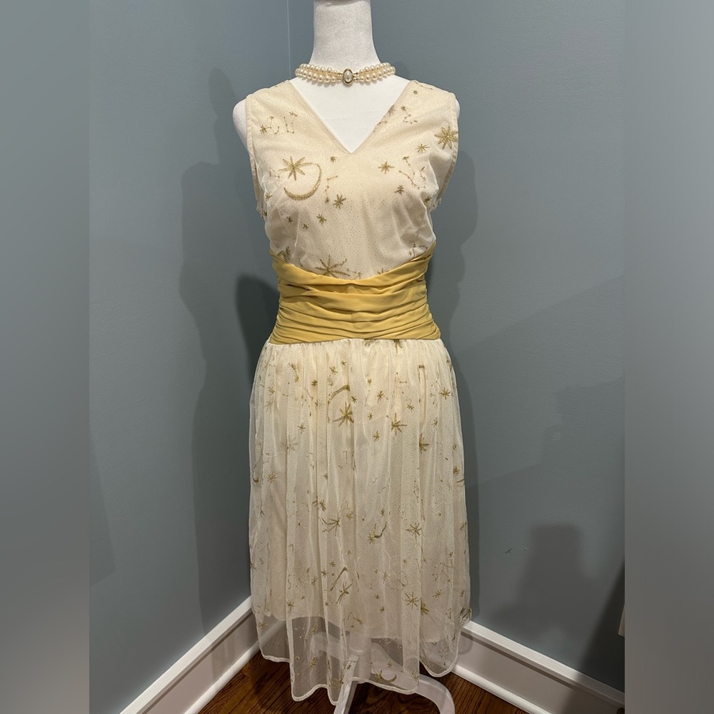 Retro-Stage Vintage ivory and gold/yellow  moon and stars dress - Picture 5 of 12